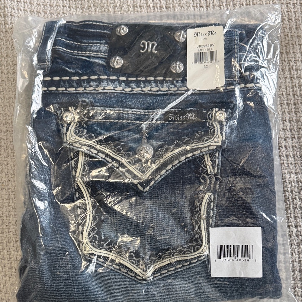 Miss Me Women's Blue Boot Cut Jeans with Embellished Pockets